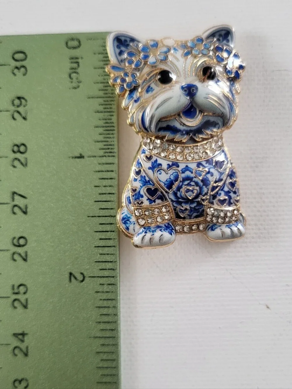 Beautiful Blue And White Enamel Puppy Brooch